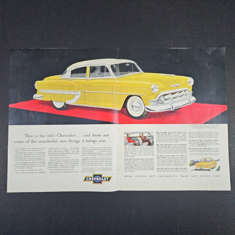 1953 Chevrolet Chevy Bel‎ Air 4-Door Sedan Vintage Print Ad GM General Motors